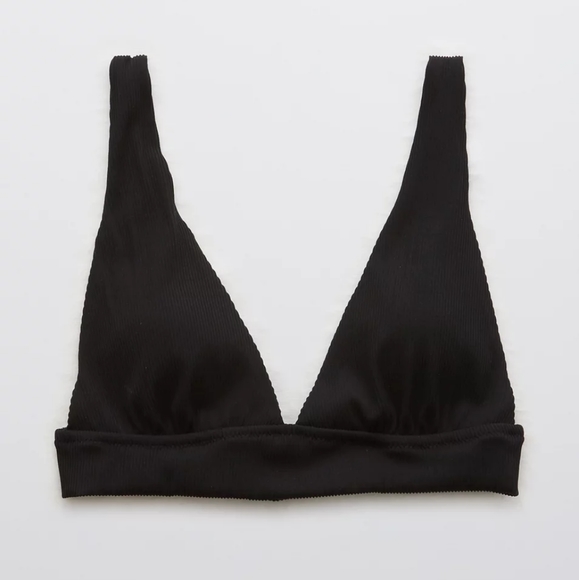 🌊AERIE BRAND NEW RIBBED TIE LONGLINE TRIANGLE BIKINI TOP SIZE S - Picture 5 of 10